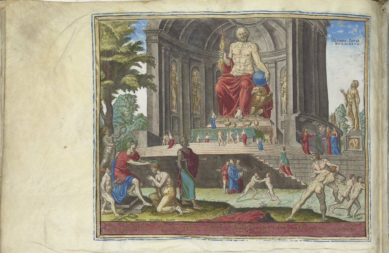 Posąg Jowisza w Olimpii z serii Ósme cuda świata, 1572 autorstwa Philipp Galle