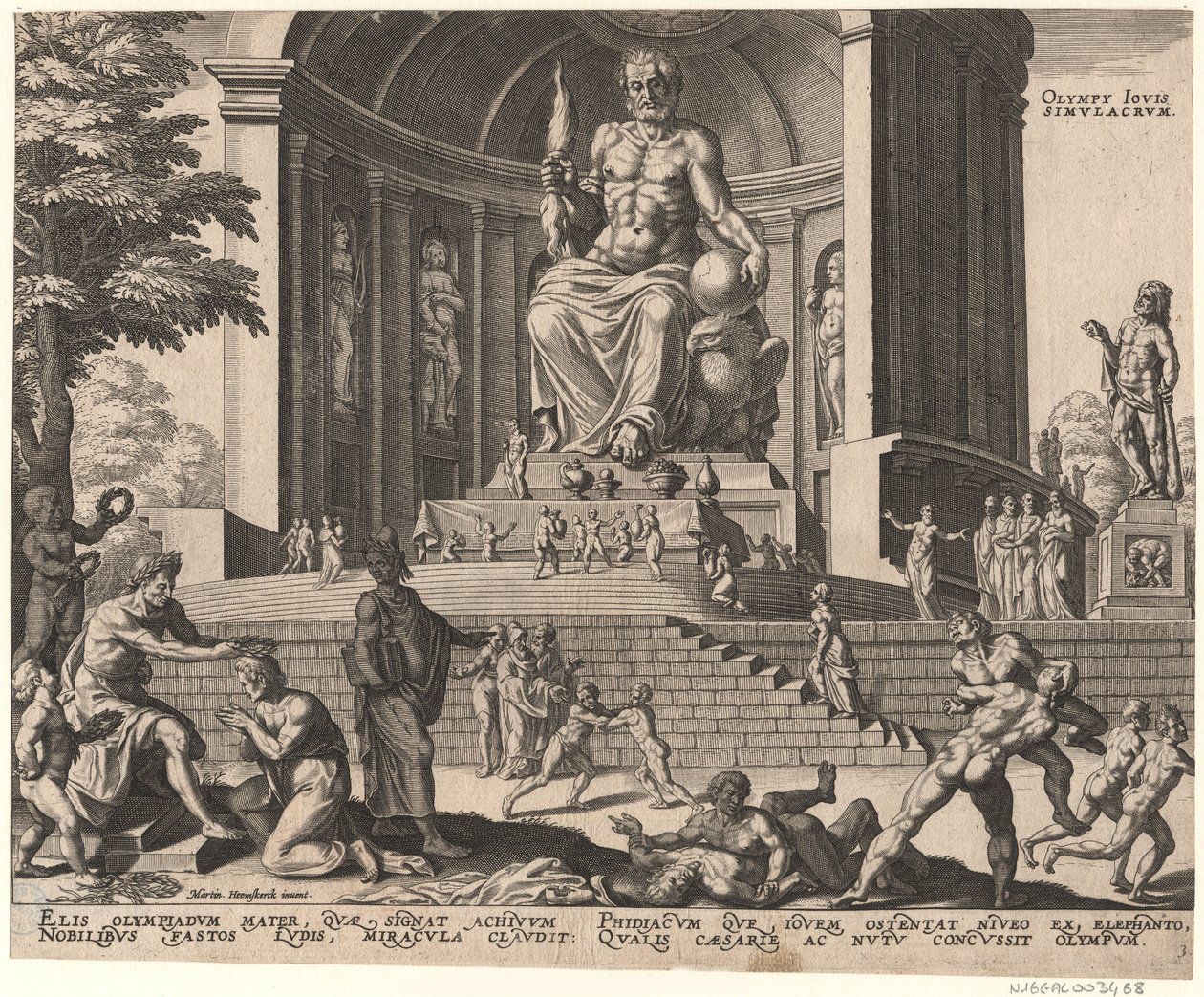 Posąg Jowisza w Olimpii z serii Ósme cuda świata według Maartena van Heemskercka, 1572 autorstwa Philipp Galle