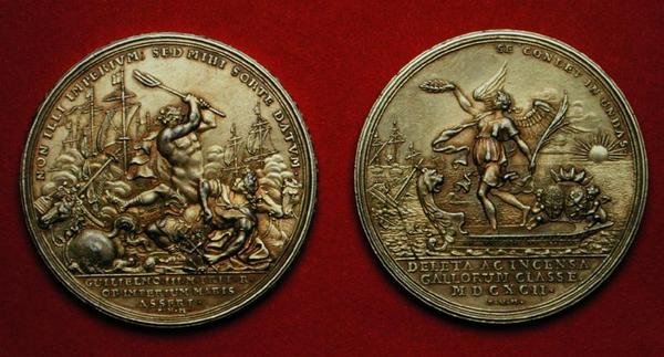 Medal upamiętniający bitwę pod La Hogue w 1692 (metal) (patrz także 144616) autorstwa Philipp Heinrich Mueller