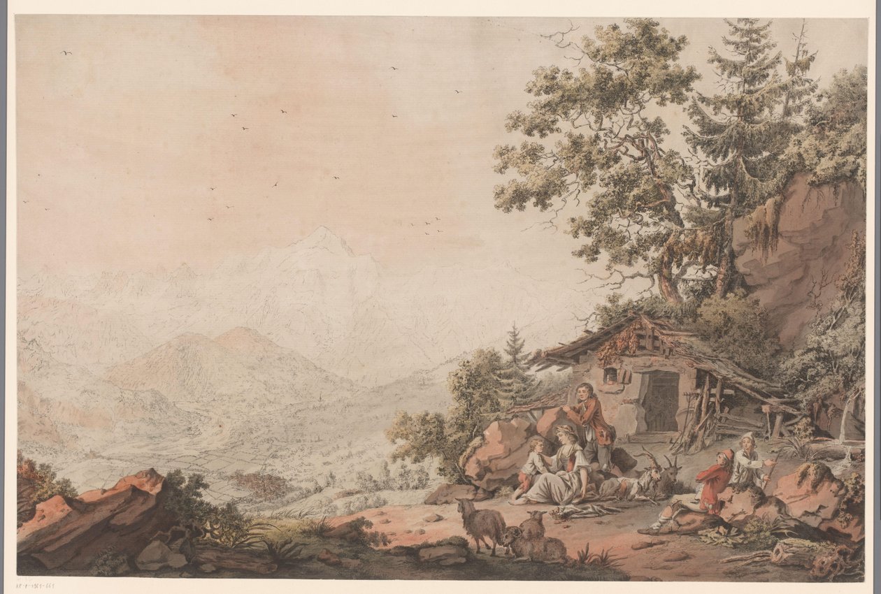 Rodzina w domu w górach autorstwa Philipp Jacques Loutherbourg (I) (attributed to)