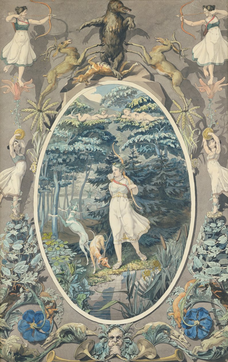 Radość polowania, 1808-9 (pióro i toaleta na papierze) autorstwa Philipp Otto Runge