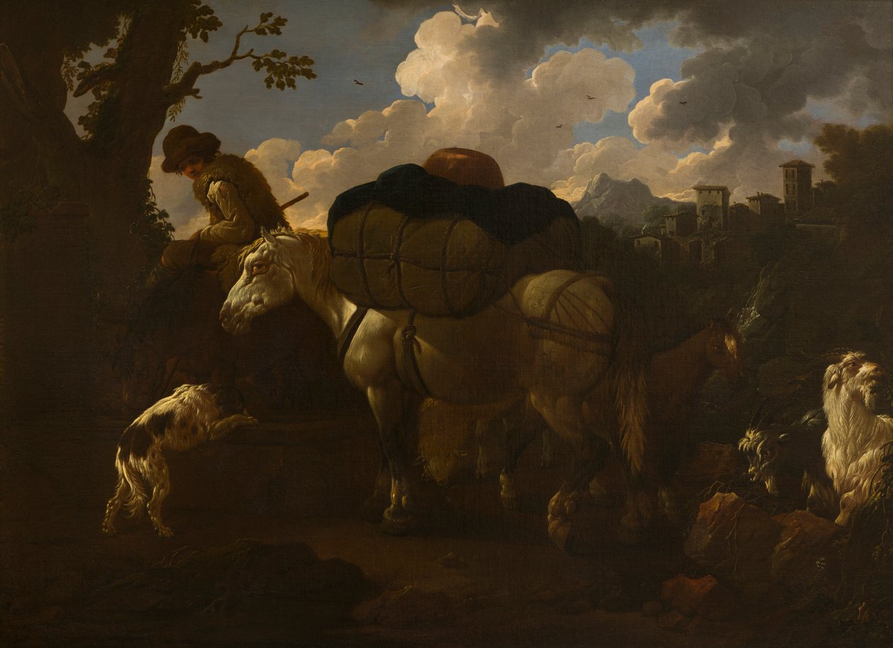 Scena chłopska, ok. 1677-1706 (olej na płótnie) autorstwa Philipp Peter called Rosa da Tivoli Roos