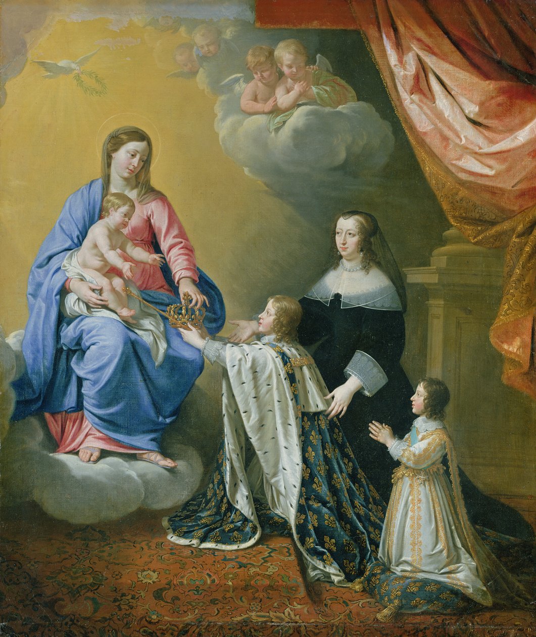 Matka Boża daje Koronę i Berło Ludwikowi XIV, 1643 autorstwa Philippe de Champaigne