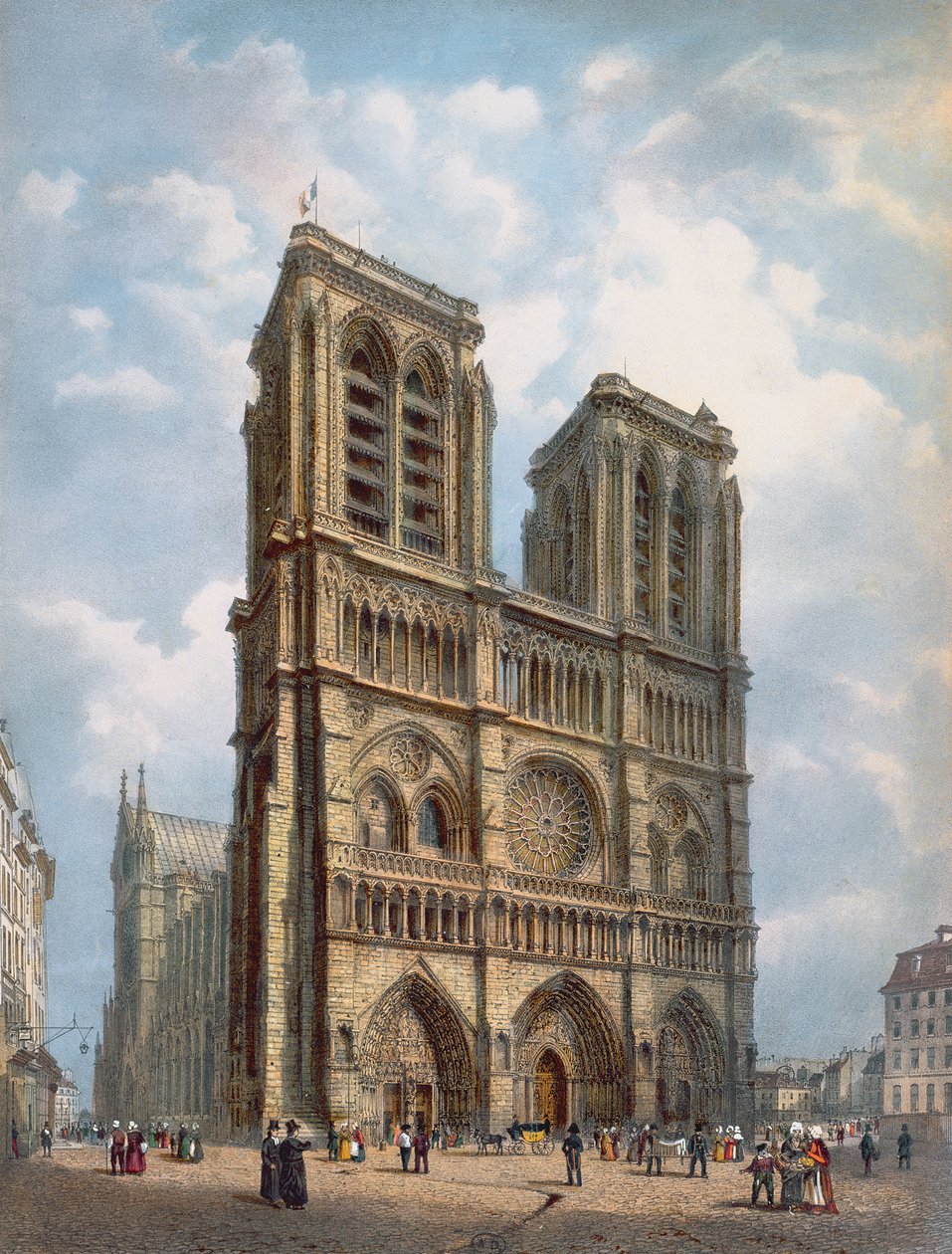 Widok na zachodnią fasadę katedry Notre-Dame, Paryż, ok. 1840 autorstwa Philippe Benoist