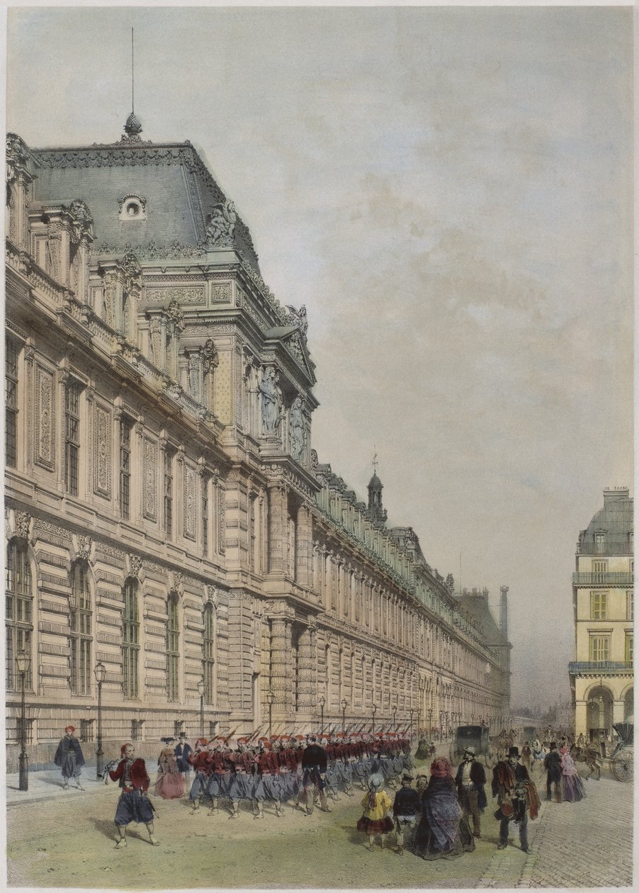 Widok nowej fasady Luwru na rue de Rivoli, ilustracja z „Paris dans sa splendeur”, opublikowana przez Henri Charpentiera, 1861 autorstwa Philippe Benoist