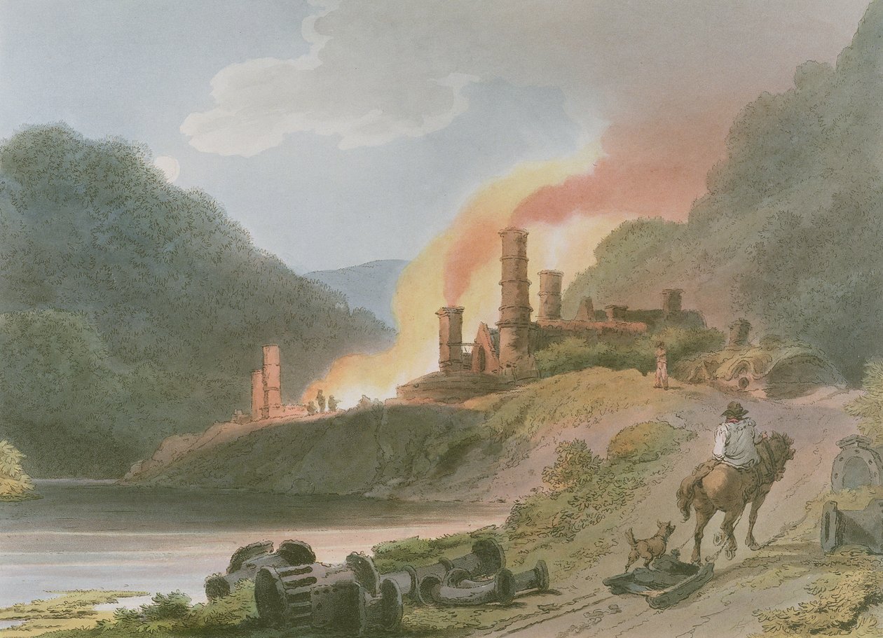 Iron Works, Coalbrook Dale, z „Romantycznej i malowniczej scenerii Anglii i Walii”, 1805 autorstwa Philippe Jacques de Loutherbourg