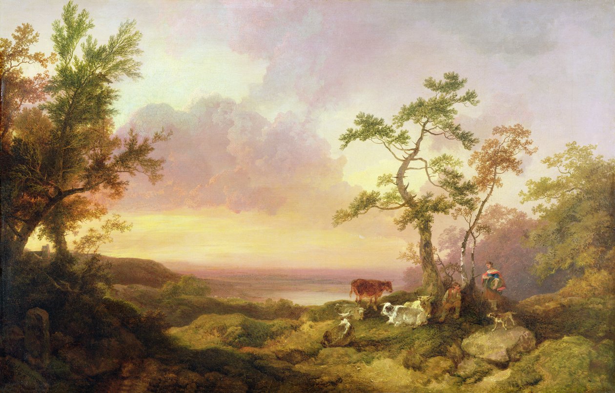Krajobraz z bydłem i chłopem, ok.1781 autorstwa Philippe Jacques de Loutherbourg