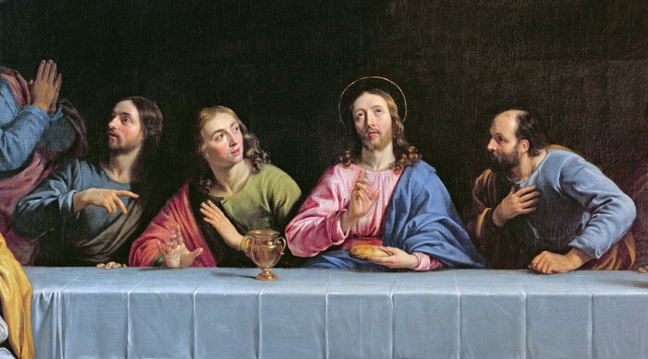 Ostatnia Wieczerza, zwana Mała Ostatnia Wieczerza olej na płótnie detal 140298 autorstwa Philippe de Champaigne