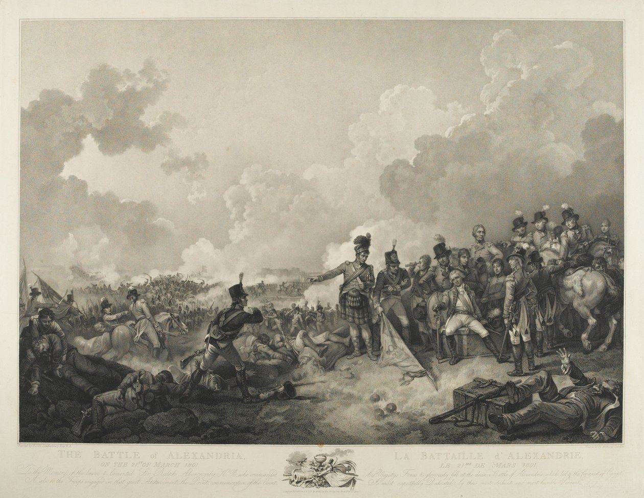 Bitwa pod Aleksandrią, z rannym siedzącym generałem Abercrombie, 21 marca 1801 r., wyryty przez A. Cardona, 1806 r. (Grawer kropkowany) autorstwa Philippe Jacques de Loutherbourg