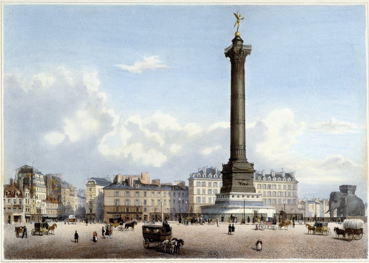 Kolumna Lipcowa przy Bastylii - w "Promenadzie w Paryżu i okolicach", proj. Jacottet i Benoist, ok. 1840 r. autorstwa Philippe Benoist
