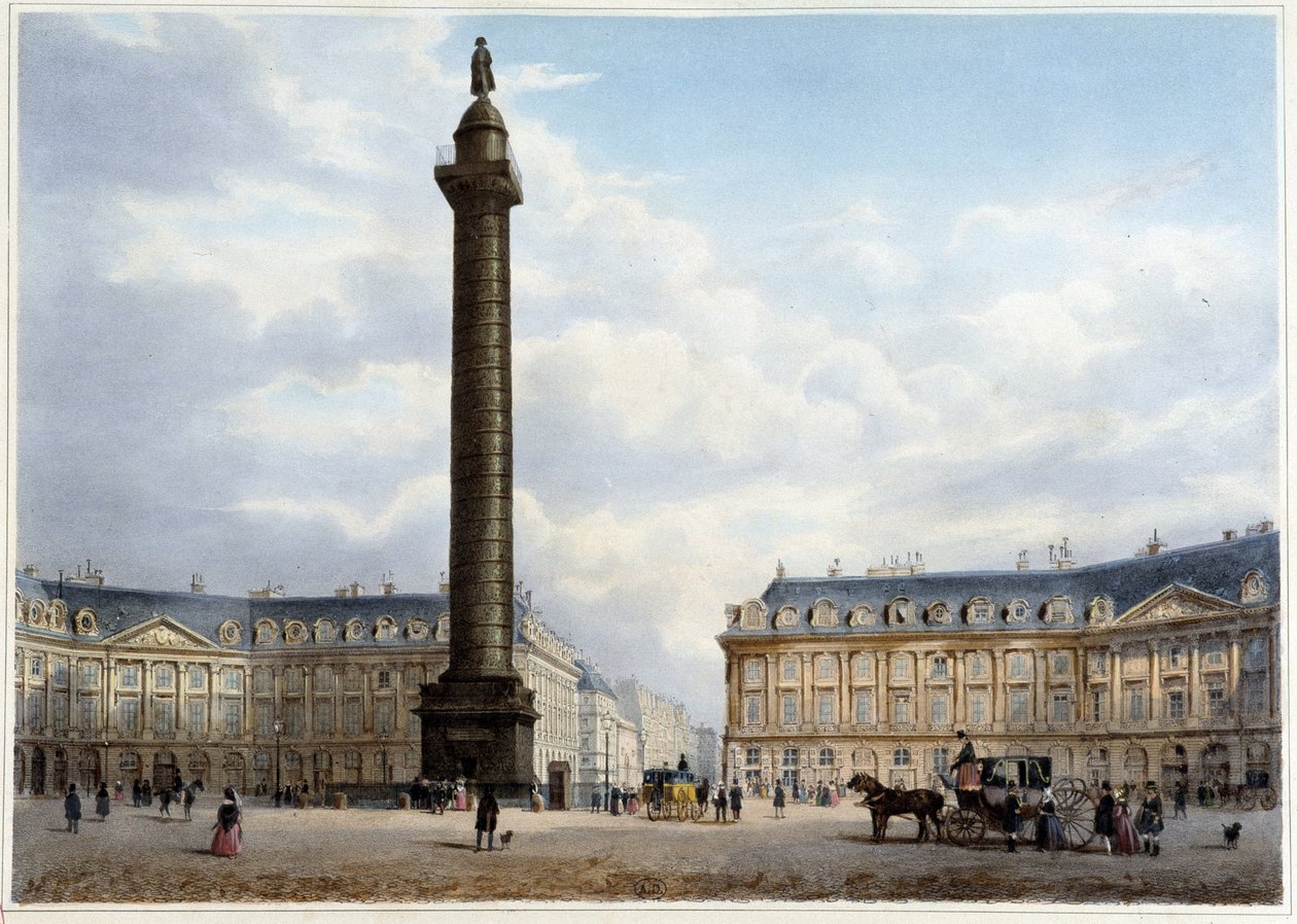 Kolumna de la Place Vendôme - w „Spacer po Paryżu i jego okolicach”, zaprojektowana przez Jacotteta i Benoista, ok. godz. 1840 autorstwa Philippe Benoist