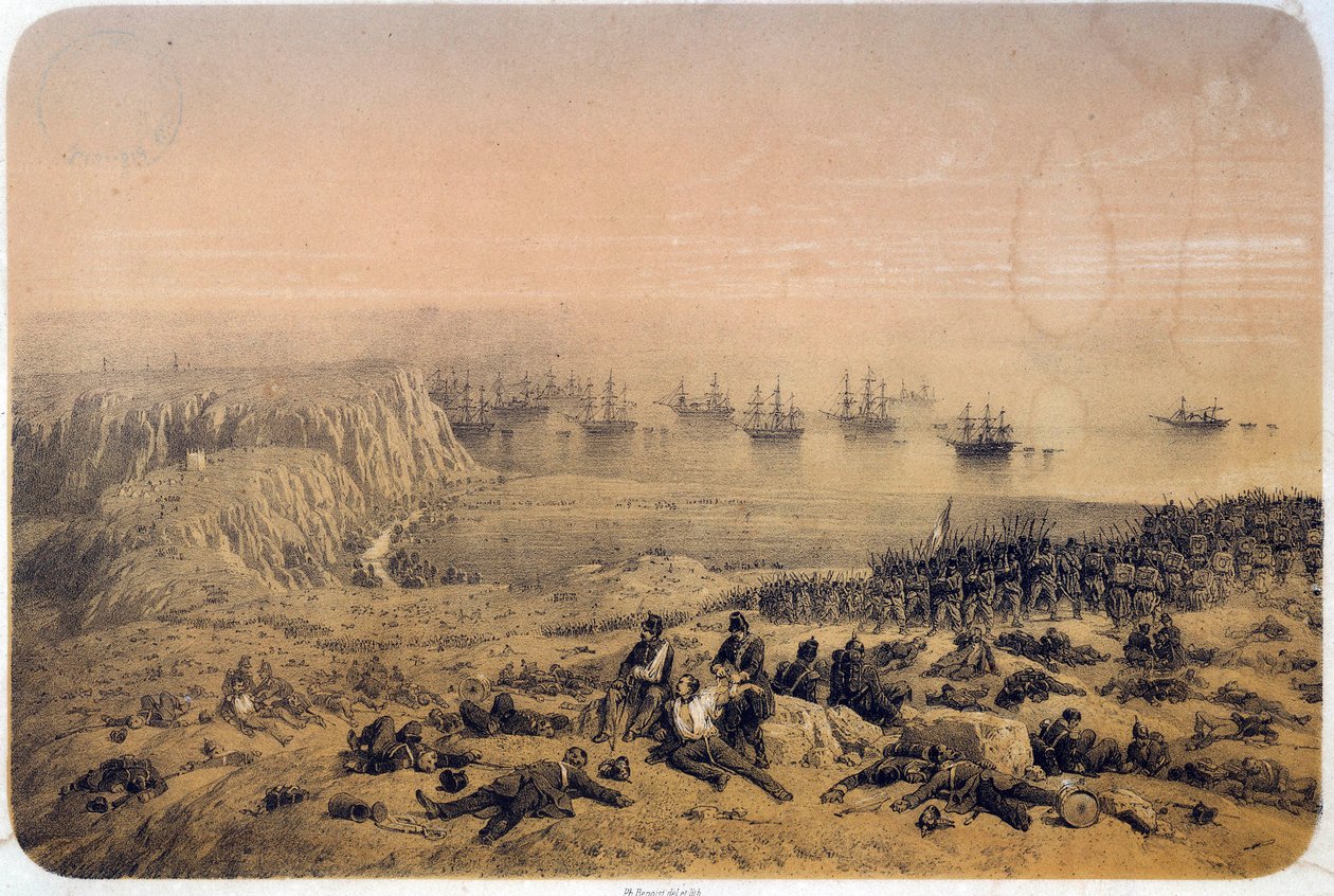 Wojna krymska (1853-1856): Bitwa pod Almą 20.09.1854. Ilustracja autorstwa Philippe Benoist