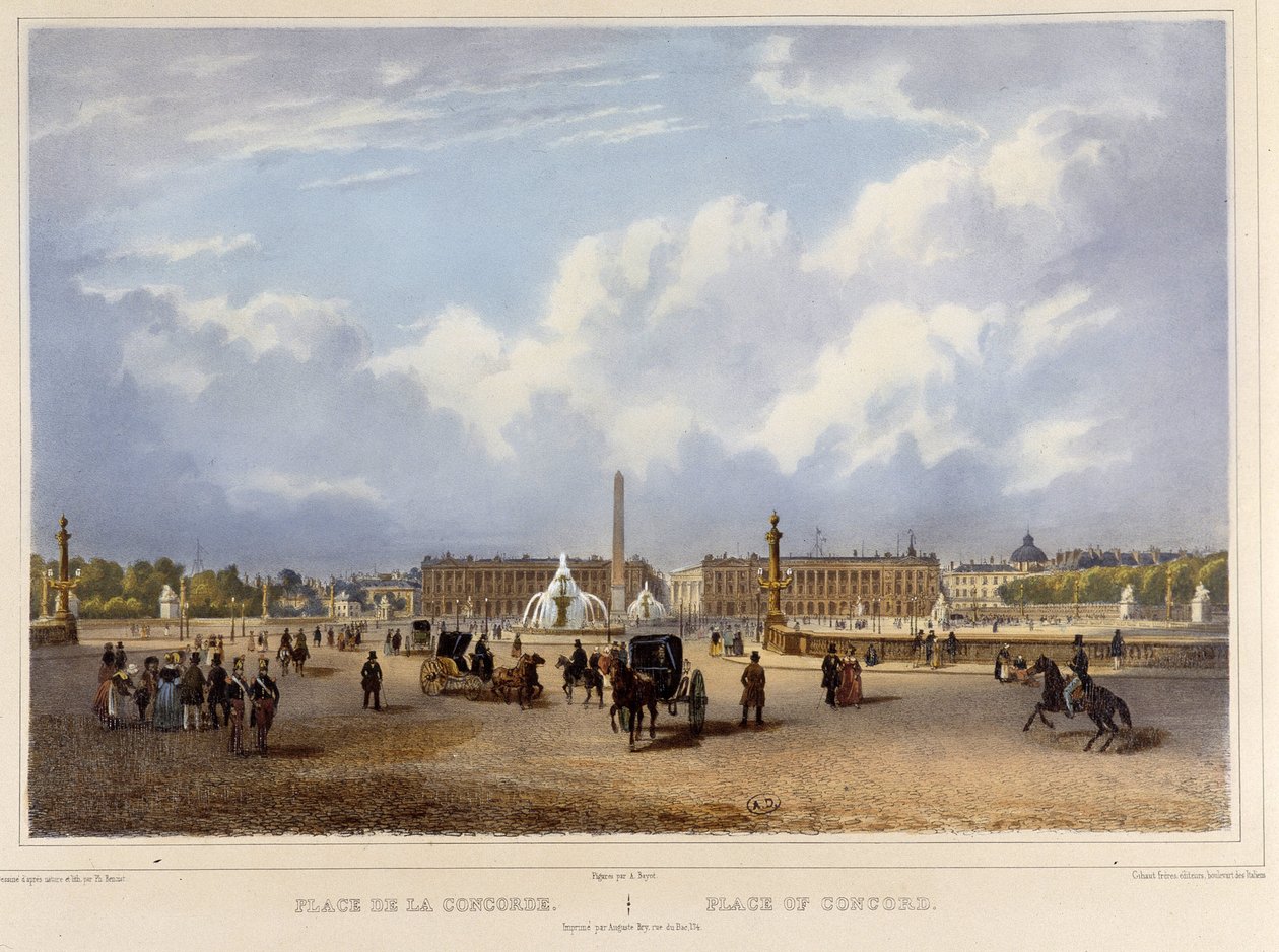 Place de la Concorde (obelisk) - w „”Spacer po Paryżu i jego okolicach””, zaprojektowanym przez Jacotteta i Benoista, ok. 1930 r. 1840 autorstwa Philippe Benoist