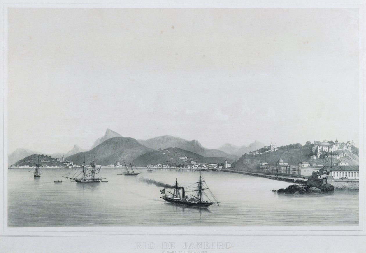 Dziewięć panoramicznych widoków Rio de Janeiro: Plaże Świętego Mikołaja. Łucja do Glorii, 1862 autorstwa Philippe Benoist