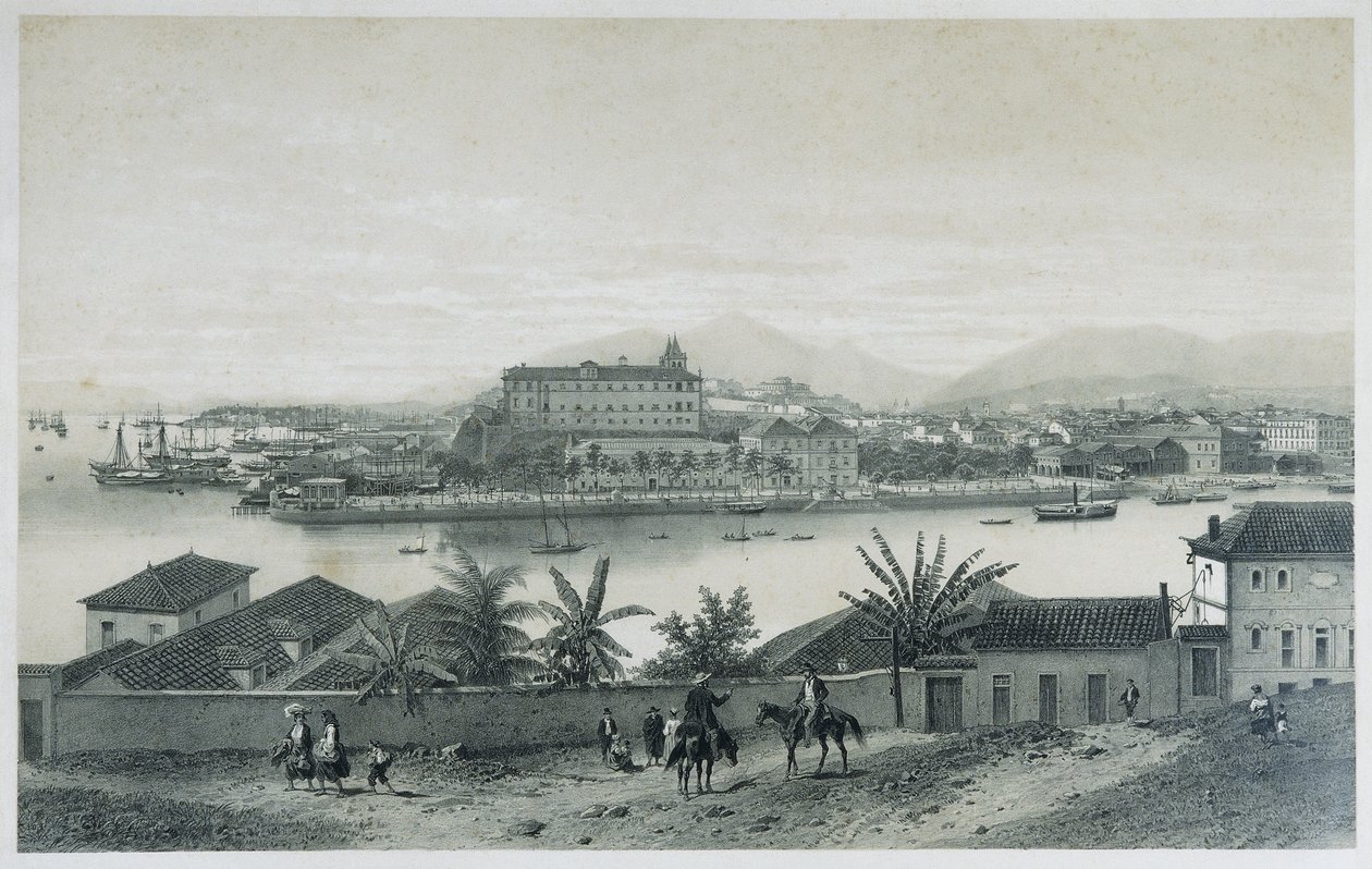 Dziewięć panoramicznych widoków Rio de Janeiro: Z wyspy Cobras, 1862 autorstwa Philippe Benoist