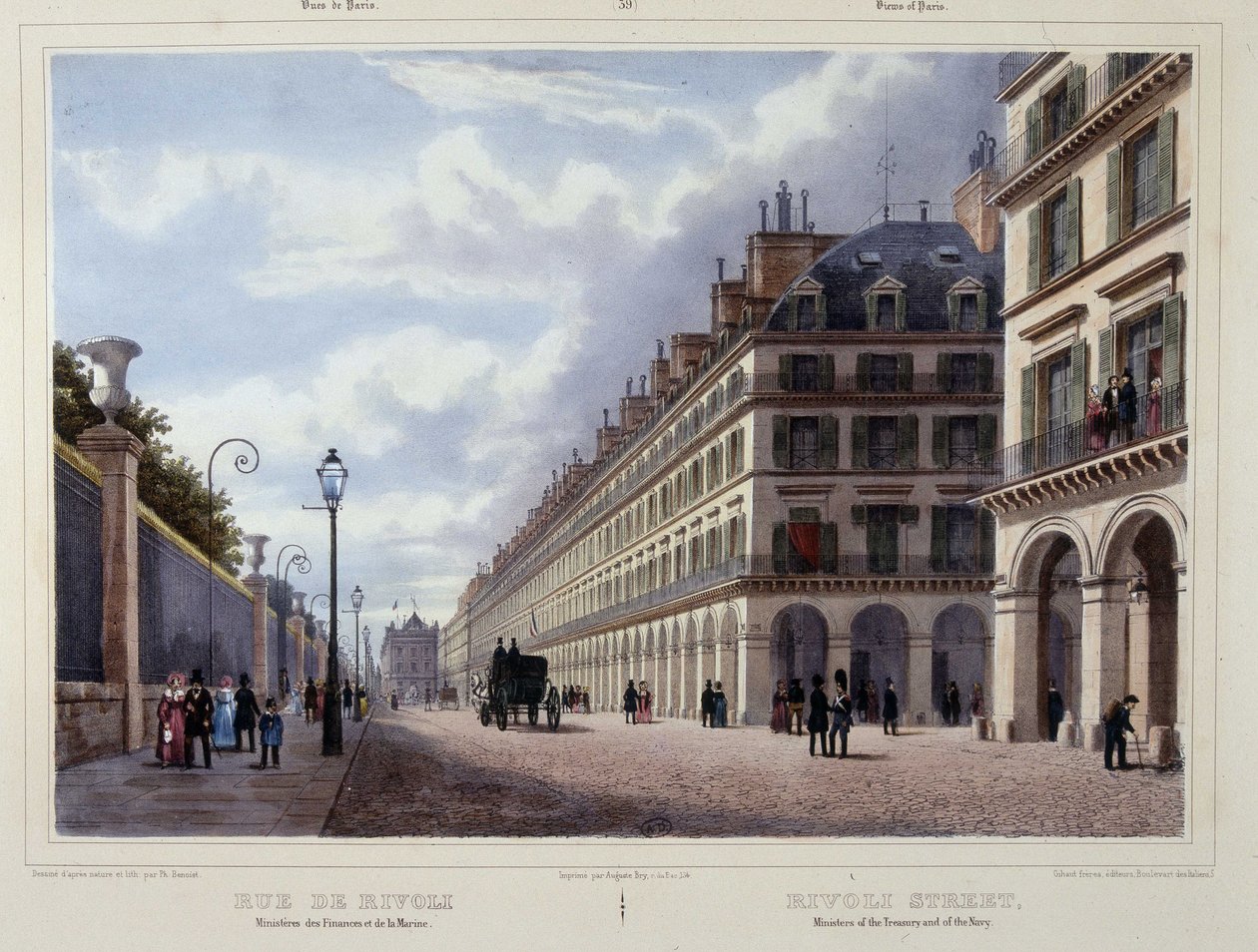 Rue de Rivoli - w „”Spacer po Paryżu i okolicach””, autorstwa Jacottet i Benoist, wyd. Gihaut autorstwa Philippe Benoist