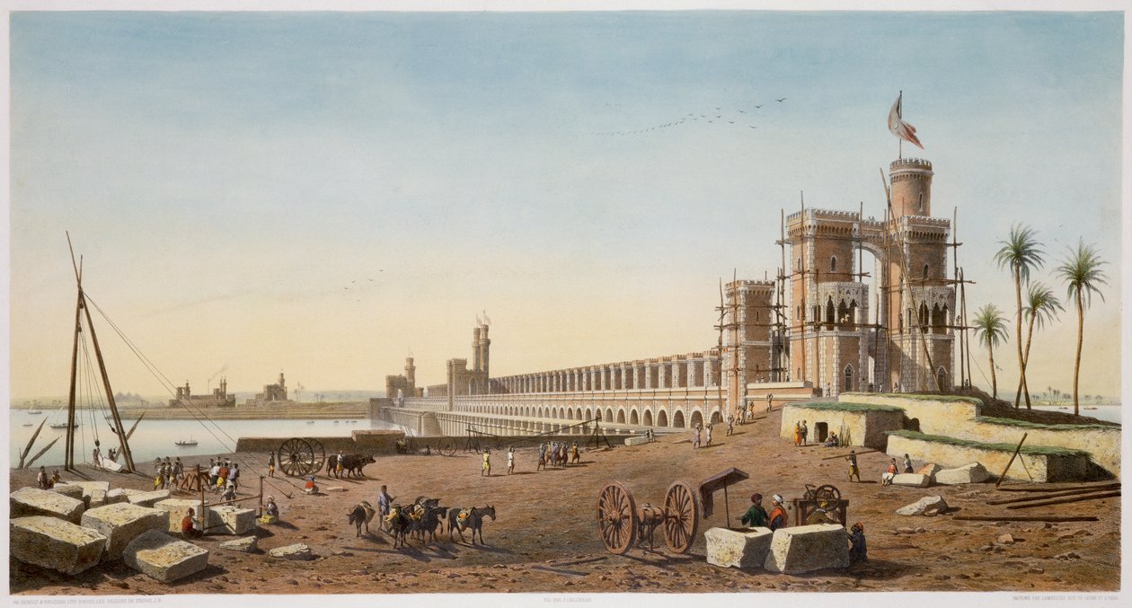 Zapora na Nilu, budynek Tamy Asuańskiej, Egipt, 1853 autorstwa Philippe Benoist