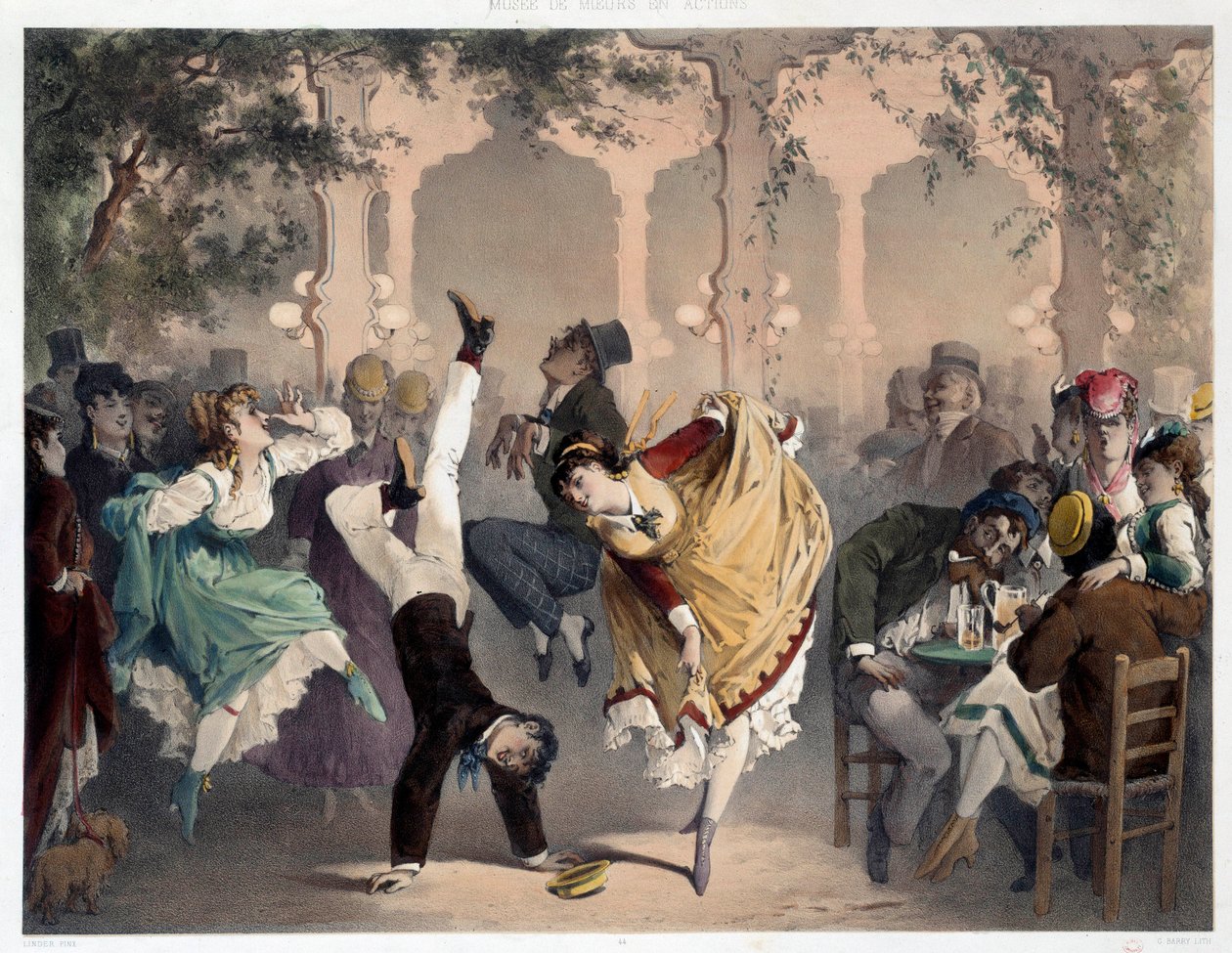 Siatka ma popularną rozrywkę Bullier Scene. Litografia autorstwa Philippe Jacques Linder (1835-?). Seria Muzeum Manier i Czynów. Muzeum Carnavalet, Paryż autorstwa Philippe Jacques Linder
