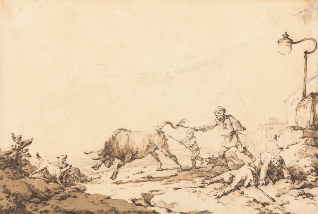 Um Bull Charging Polish autorstwa Philippe Jacques de Loutherbourg