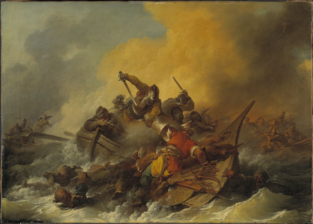 Bataille en mer entre soldats et pirates - Bitwa na morzu między żołnierzami a orientalnymi piratami, Loutherbourg, Philip James autorstwa Philippe Jacques de Loutherbourg