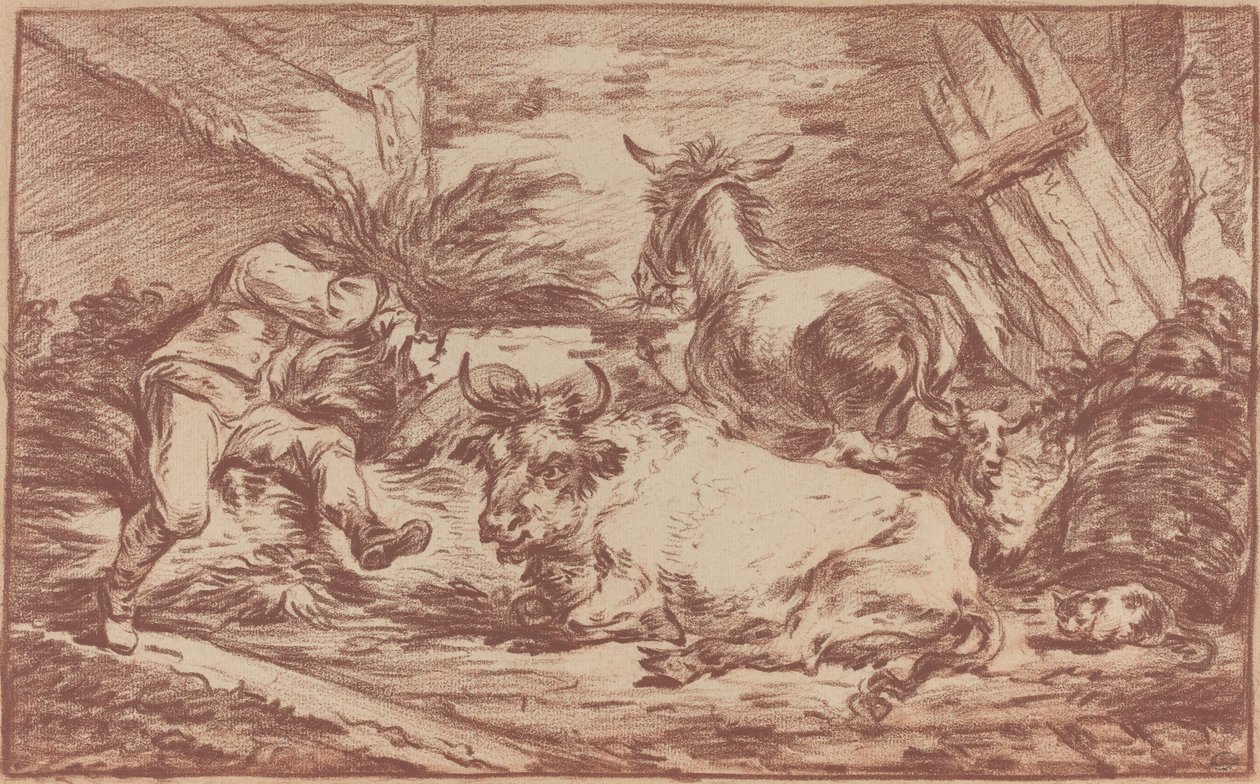 Zwierzęta w stajni autorstwa Philippe Jacques de Loutherbourg II