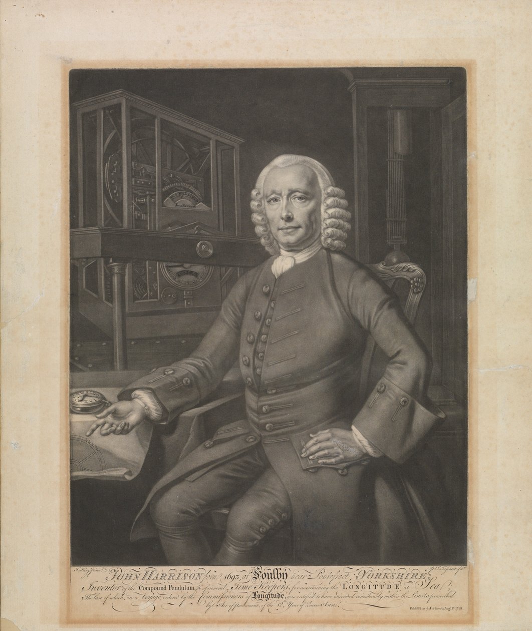 John Harrison... Wynalazca wahadła złożonego i kilku urządzeń do pomiaru czasu. autorstwa Philippe Joseph Tassaert
