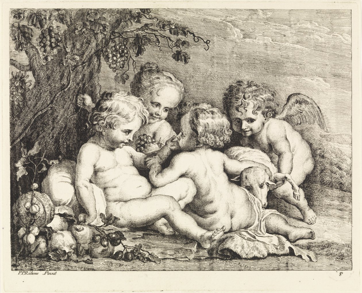 Chrystus, Jan Chrzciciel i dwa putti autorstwa Philippe Lambert Joseph Spruyt