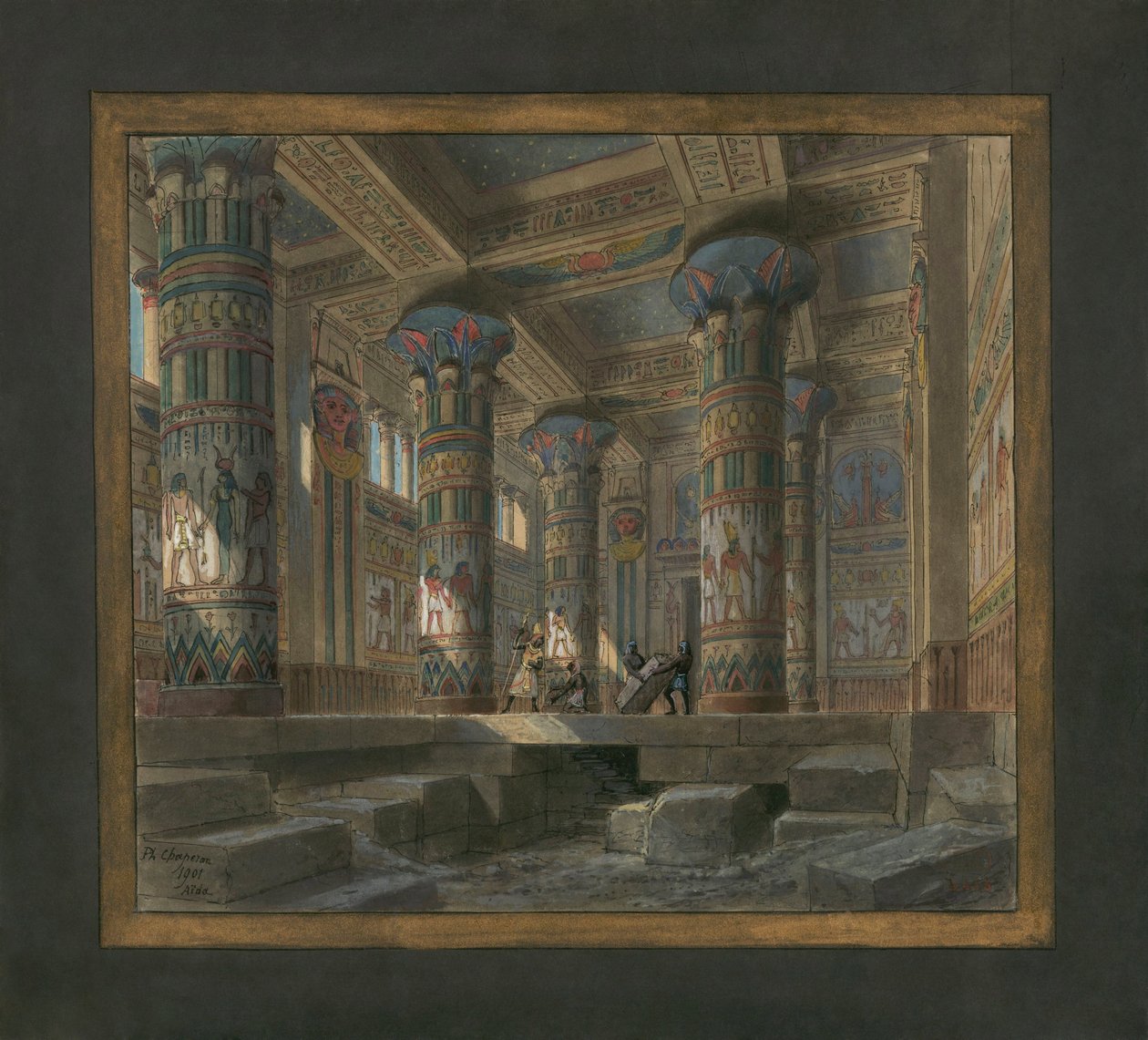 Scenografia Philippe Chaperon do opery Aida Giuseppe Verdiego (1813-1901): świątynia Izydy autorstwa Philippe Marie Chaperon