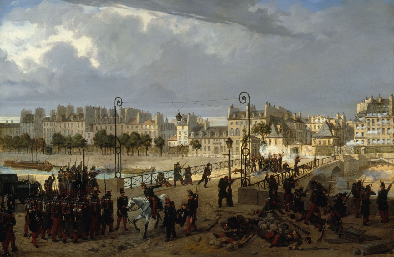 Zamieszki na moście arcybiskupim, 1849 (olej na płótnie) autorstwa Philippe Marie Chaperon