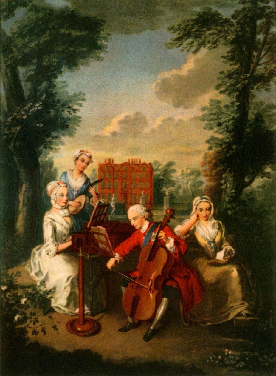 Książę Fryderyk Ludwik, książę Walii, grający na wiolonczeli w pałacu Kew, ok. 1733-1750, 1942 r. autorstwa Philippe Mercier