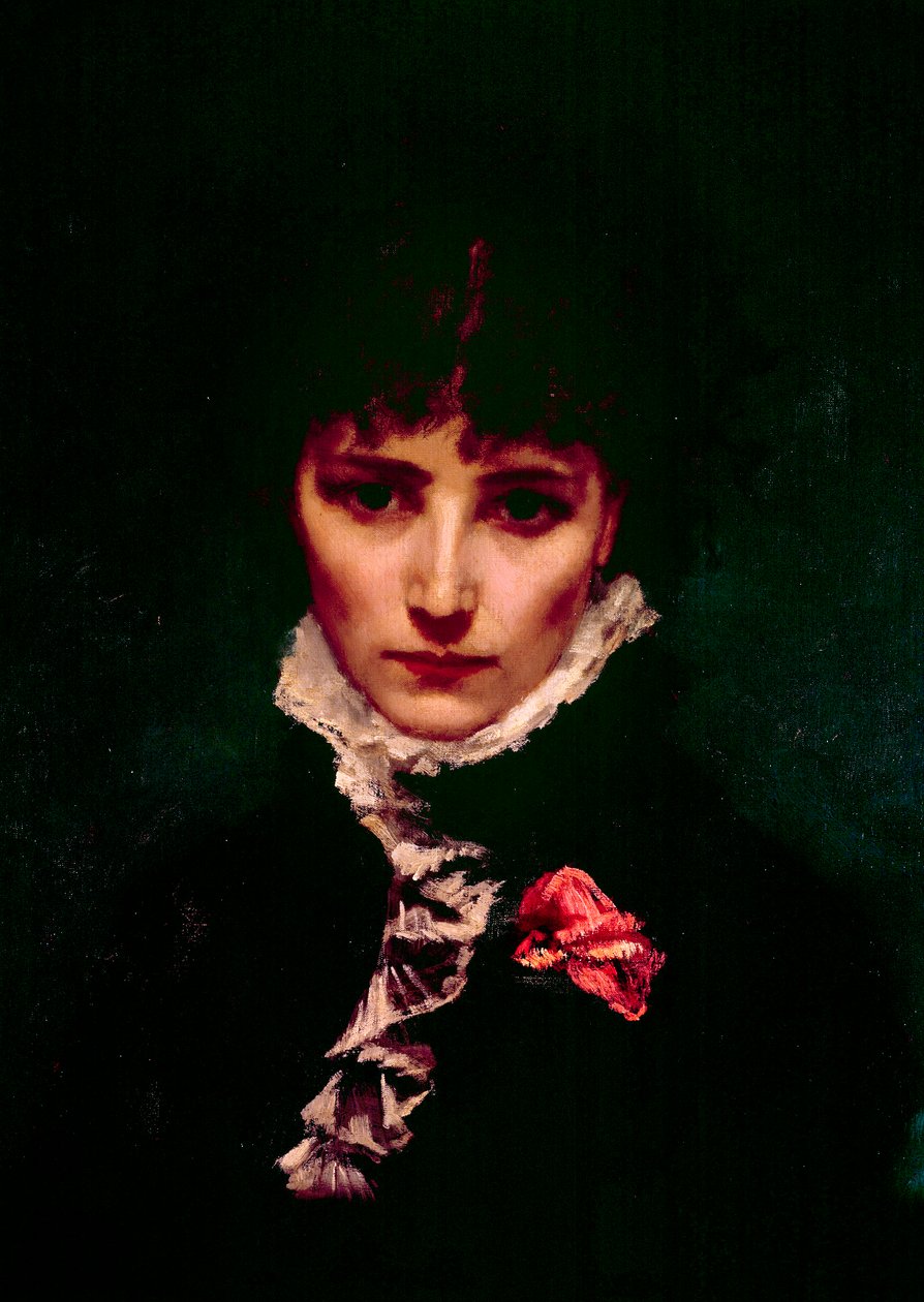 Portret komika Sarah-Henriette Bernard dit Sarah Bernhardt (1844-1923) Szczegół. Obraz Philippe Parrot (1831-1894) XIX-wieczny Paryż, komedia francuska autorstwa Philippe Parrot
