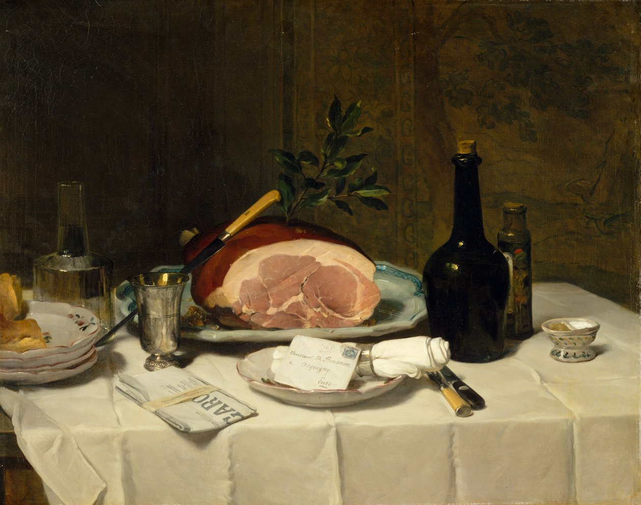 Martwa natura z szynką, lata 70. XIX wieku. autorstwa Philippe Rousseau