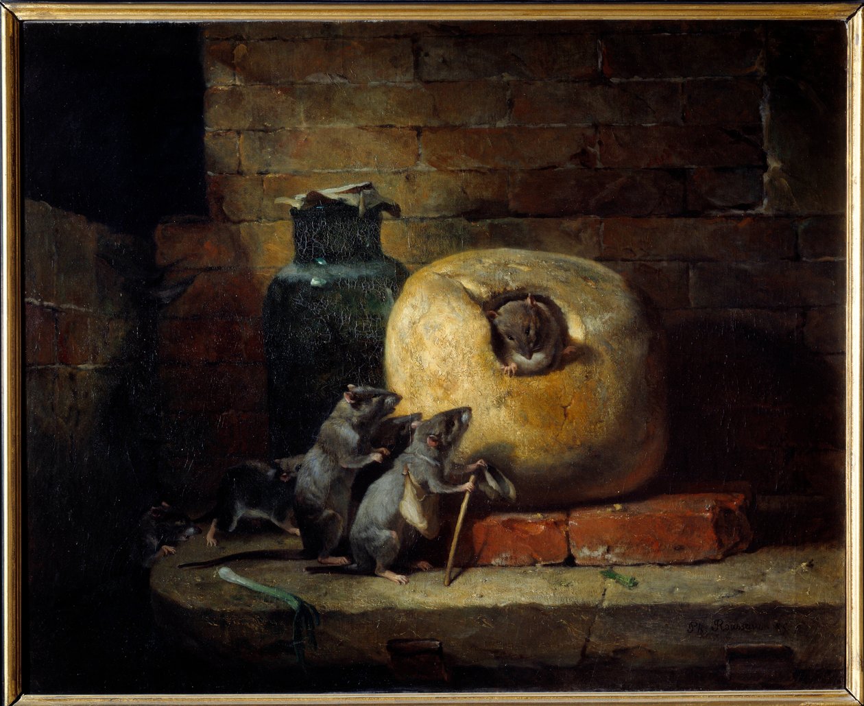 Szczur, który wycofał się ze świata. Ilustracja bajki autorstwa Jean de La Fontaine. Obraz Philippe Rousseau (1816 - 1887) autorstwa Philippe Rousseau