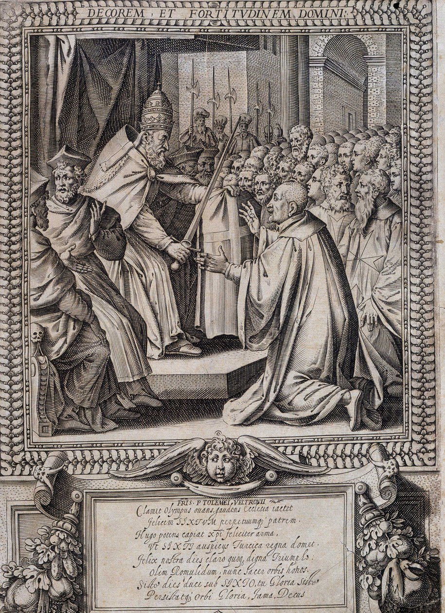 Rada Statutów Zakonu Maltańskiego „Statuta Hospitalis Hervsalem” (zmiękczenie rycerza przez papieża), Philippe Thomassin, koniec XVI w. autorstwa Philippe Thomassin