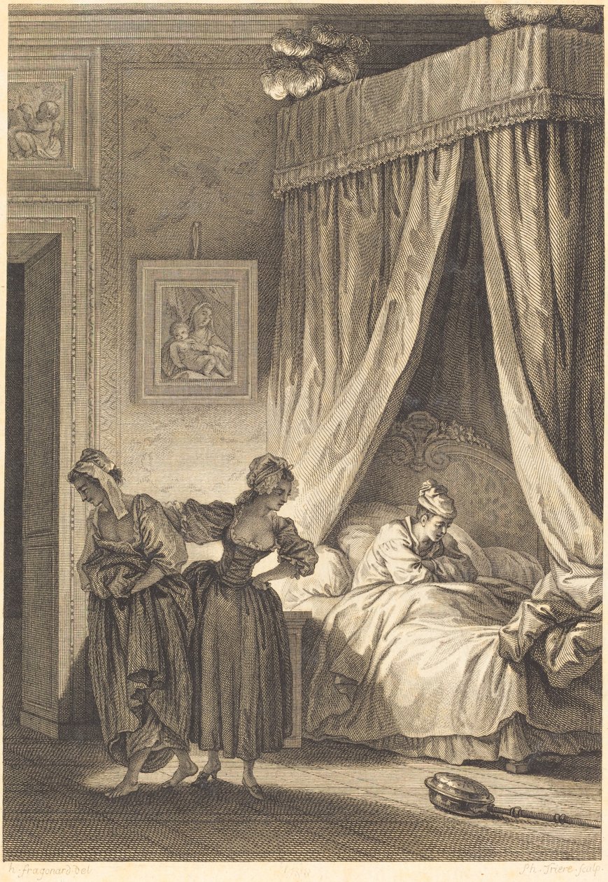 Zakład trzech plotek: Sługa autorstwa Philippe Triere and Antoine Jean Duclos after Jean Honoré Fragonard