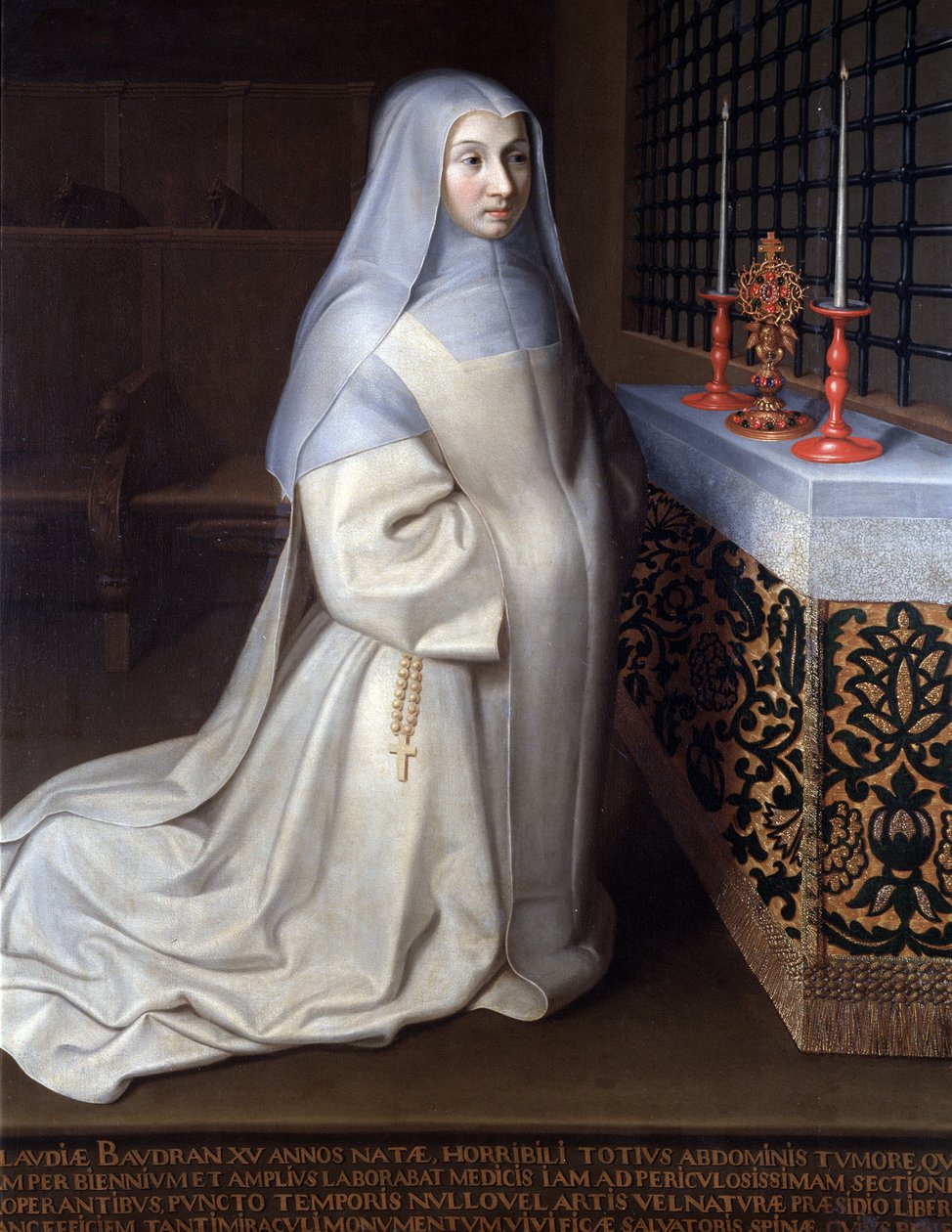 Portret Claudii (Claude) Baudran, więźniarki klasztoru Port Royal des Champs (Port-Royal-des-Champs) obraz przypisywany Filipowi de Champaigne, kościół Linas, Sekwany i Oise - Olej na płótnie autorstwa Philippe de (attr. to) Champaigne