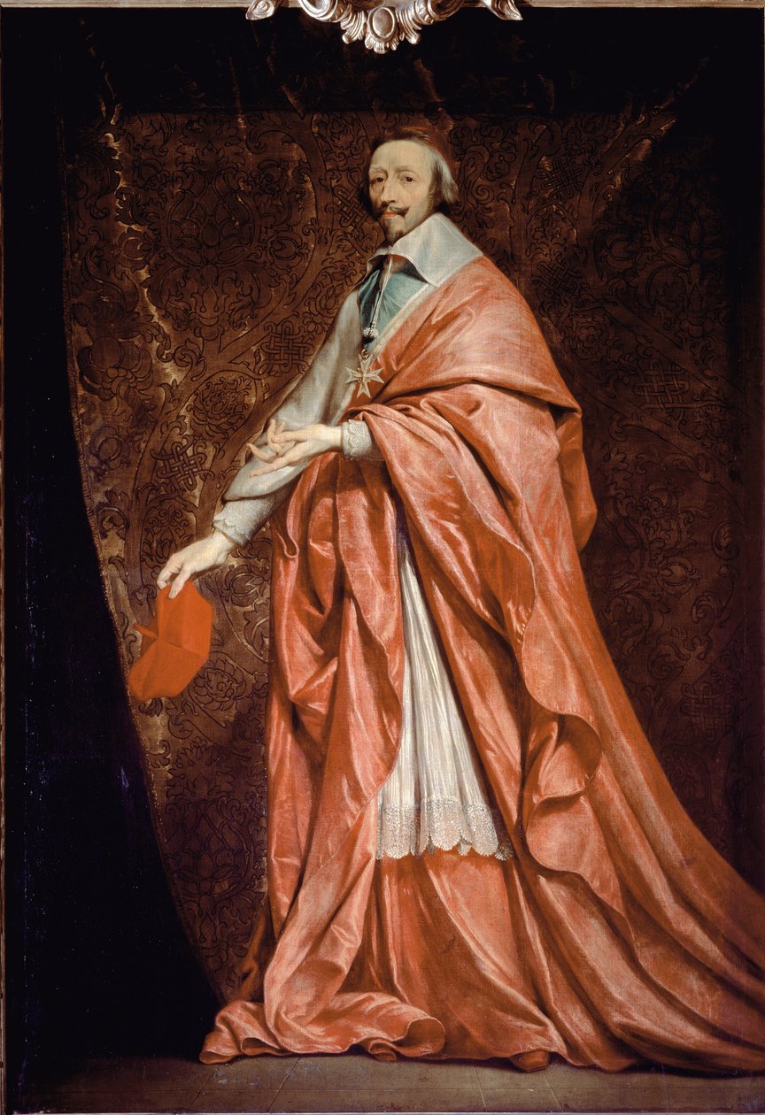Portret w pełnej długości Armanda Jean du Plessis, kardynała de Richelieu, ministra Ludwika XIII - olej na płótnie autorstwa Philippe de Champaigne