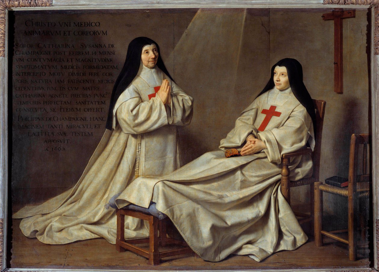 Jansenizm: „”Portret matki Katarzyny Agnes Arnauld (1593-1671) i siostry Katarzyny de Sainte Suzanne Champaigne (1636-1686), córki artysty””” Matka Katarzyna-Agnes z Saint-Paul zwana Agnes Arnauld była ksieni opactwo Port Roya autorstwa Philippe de Champaigne