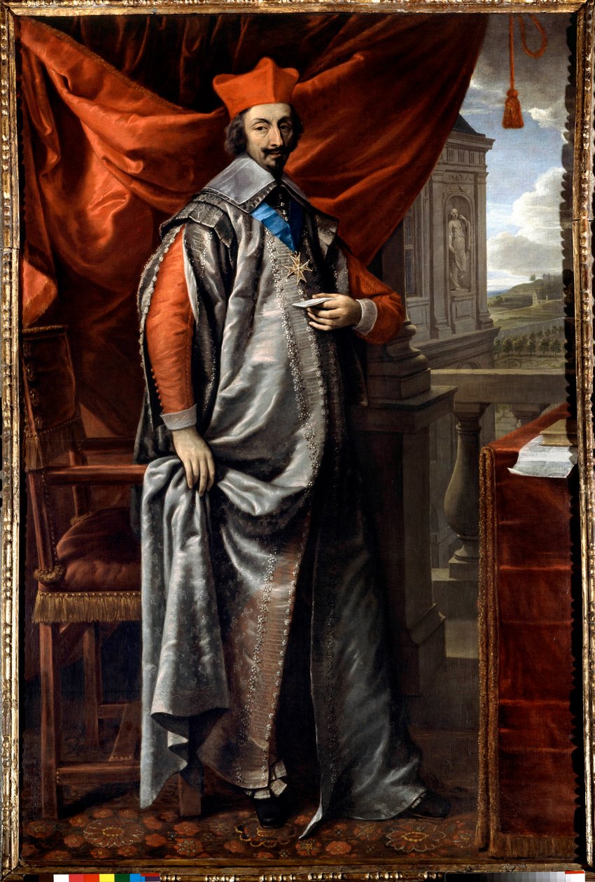 Pełnowymiarowy portret Armanda Jeana Du Plessisa, kardynała de Richelieu (1585-1642) namalowany przez Philippe