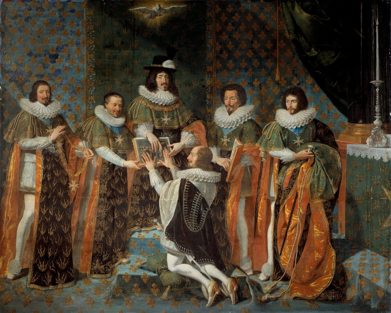 Przyjęcie przez Ludwika XIII (1601-1643) Henryka II Orleańskiego, księcia Longueville i Estouville, suwerennego księcia Neufchatel (1595-1663) Kawalera Zakonu Ducha Świętego 15/05/1633 Ludwika XIII otoczonego przez Claude