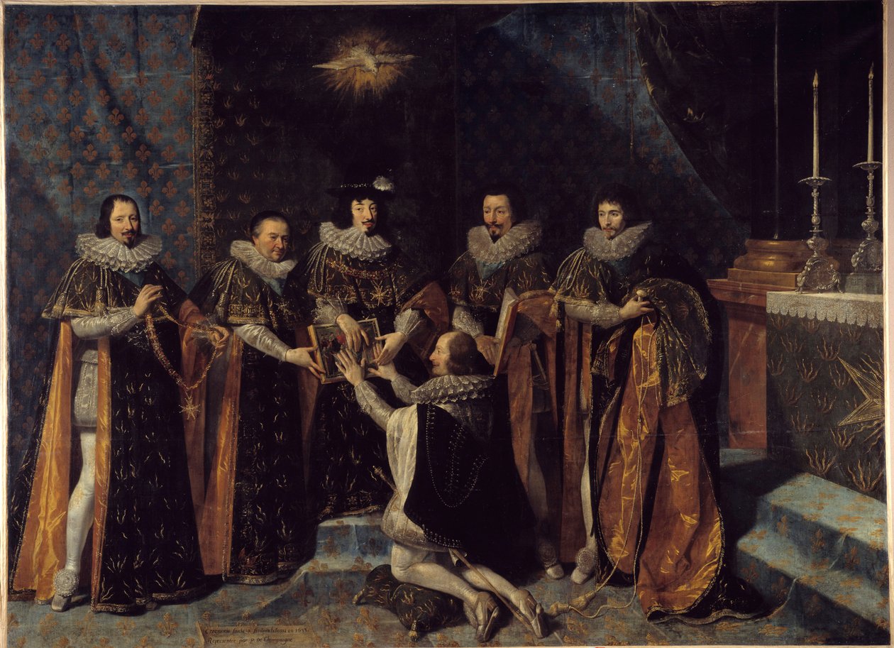 Przyjęcie Henryka Orleańskiego, księcia Longueville w Zakonie Ducha Świętego (Order Ducha Świętego) przez króla Ludwika XIII 15 maja autorstwa Philippe de Champaigne