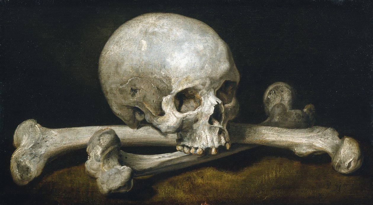 Memento Mori z czaszką i skrzyżowanymi kośćmi, 1650-63 autorstwa Philips Gysels