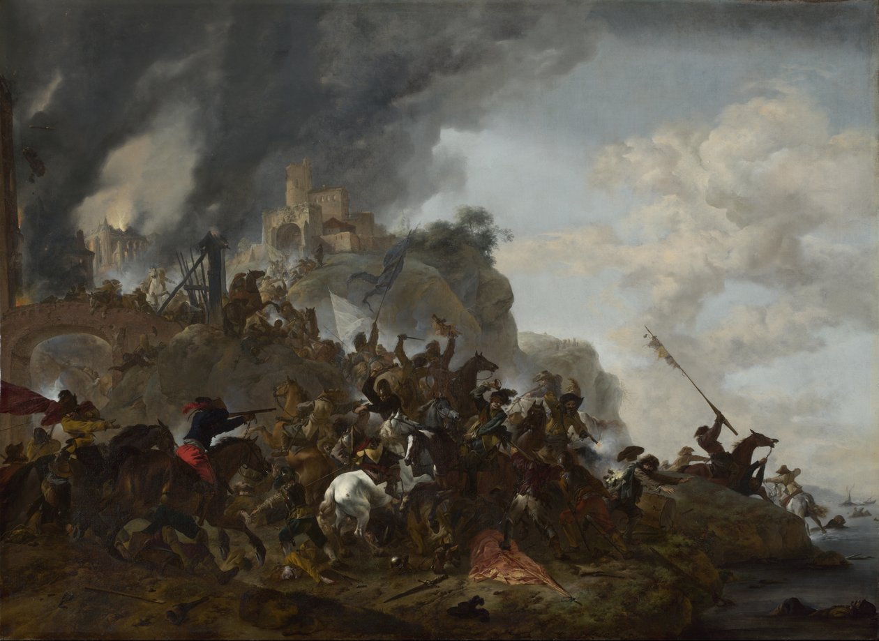 Kawaleria robi wypad z fortu na wzgórzu autorstwa Philips Wouwerman