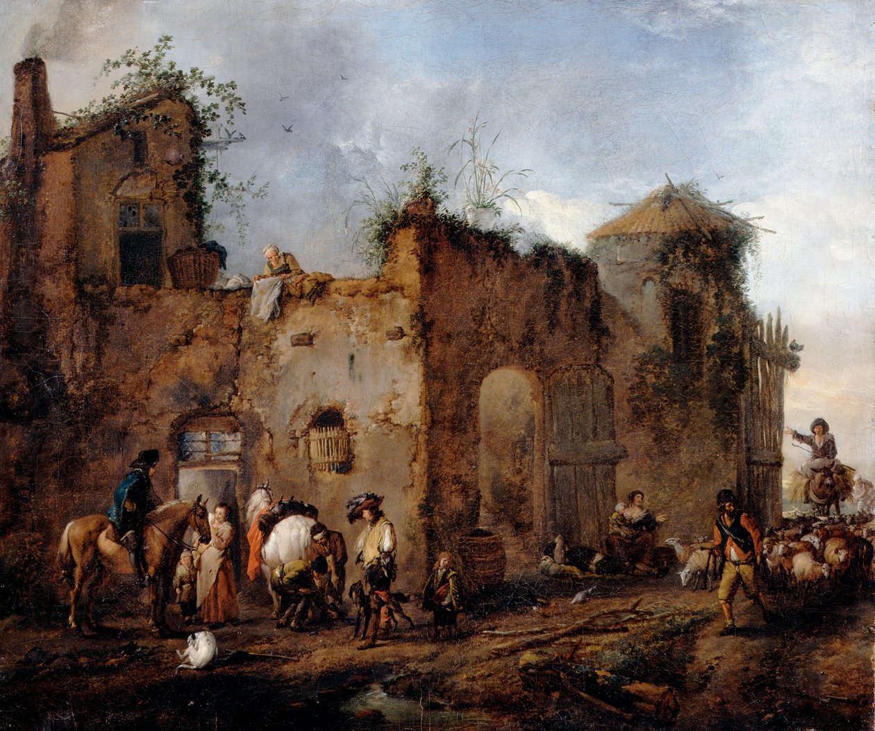 Dziedziniec z Kowalem podkuwającym konia autorstwa Philips Wouwerman