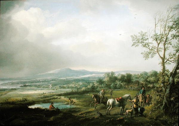 Hawking Party w rozległym krajobrazie autorstwa Philips Wouwerman