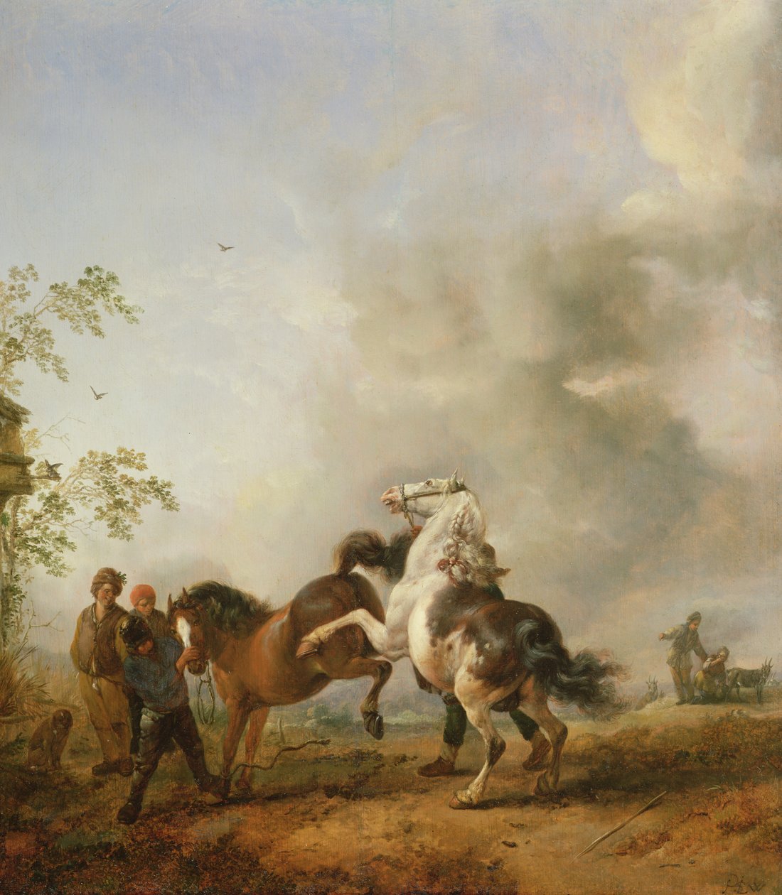 Klacz i ogier przed domem autorstwa Philips Wouwerman