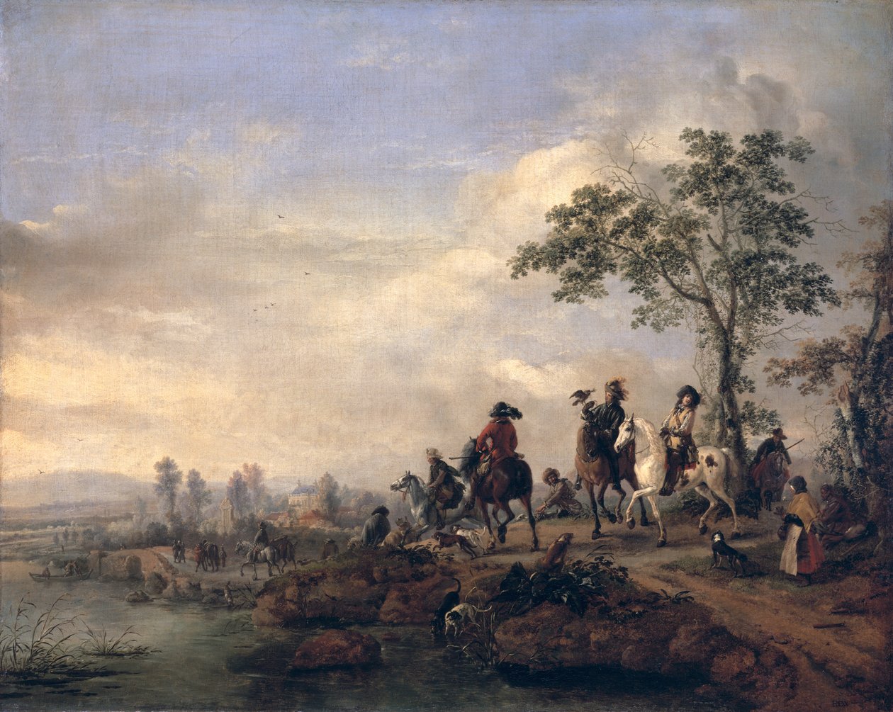 Sokolnicy wracają do domu z polowania, 1658-60 autorstwa Philips Wouwerman