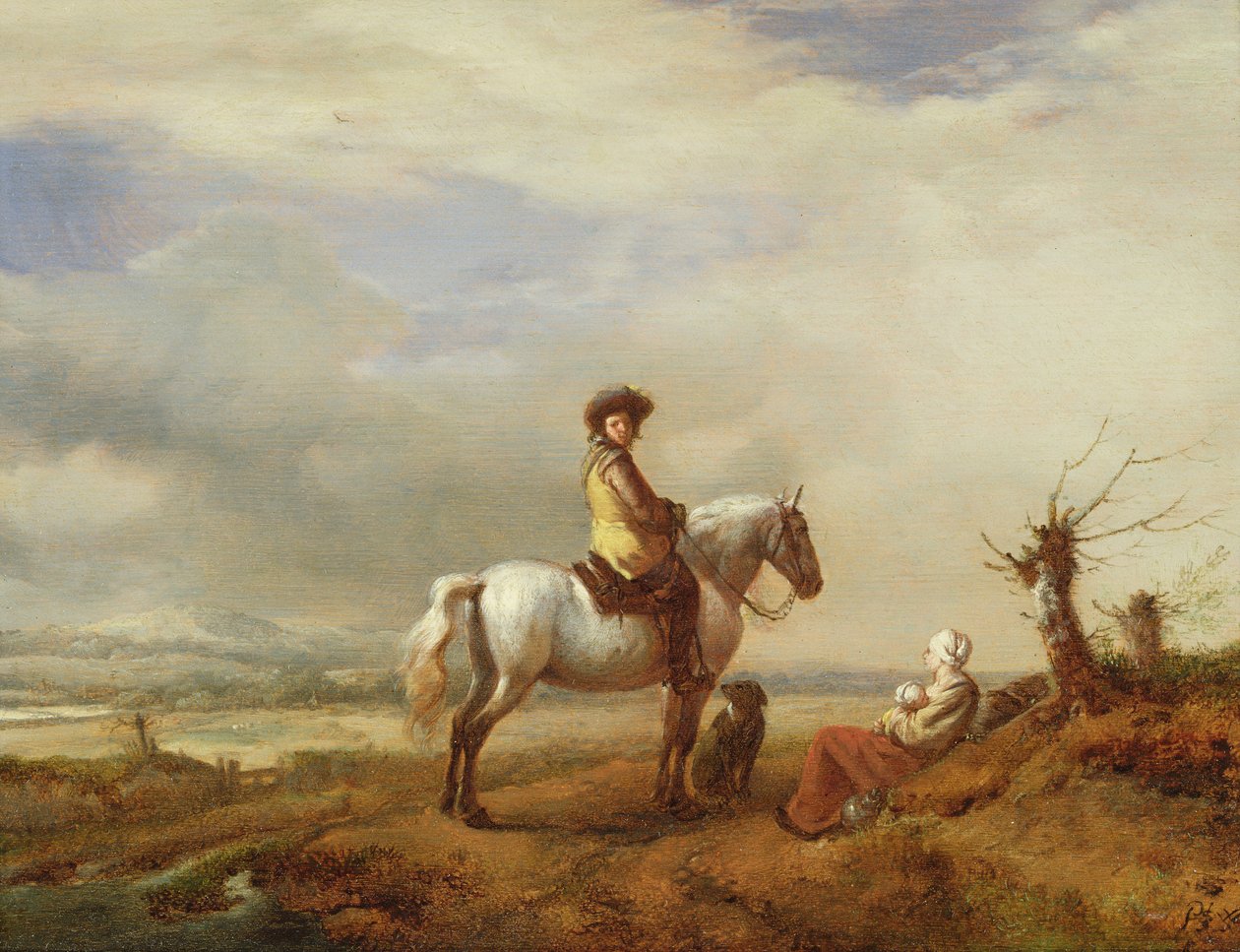 Mężczyzna na koniu z kobietą i dzieckiem autorstwa Philips Wouwerman