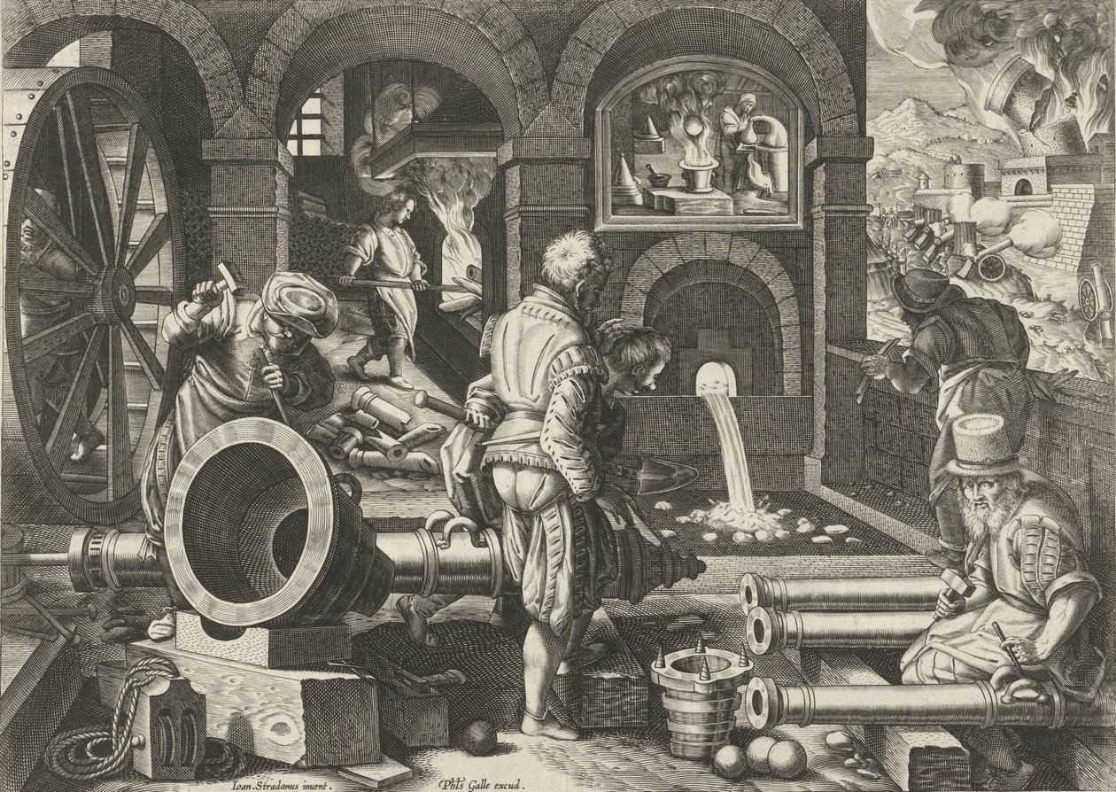 warsztat artyleryjski Nowe wynalazki i odkrycia (tytuł serii) Nova Reperta (tytuł serii) autorstwa Philips Galle (attributed to workshop of)