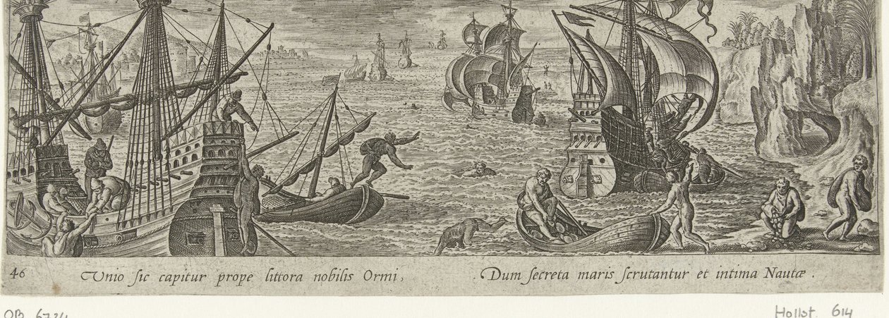 Oestervangst Jacht en visvangst (tytuł serii) Typy myśliwskie, wędkarskie i łowieckie (tytuł serii) autorstwa Philips Galle (attributed to workshop of)